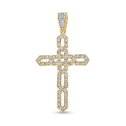1/5 CT. T.W. Diamond Open Braid Cross Necklace Charm in 14K Gold