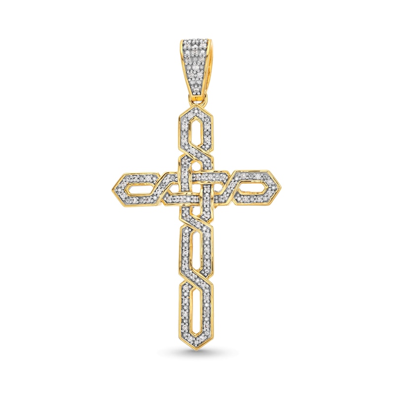 Main Image 1 of 1/5 CT. T.W. Diamond Open Braid Cross Necklace Charm in 14K Gold