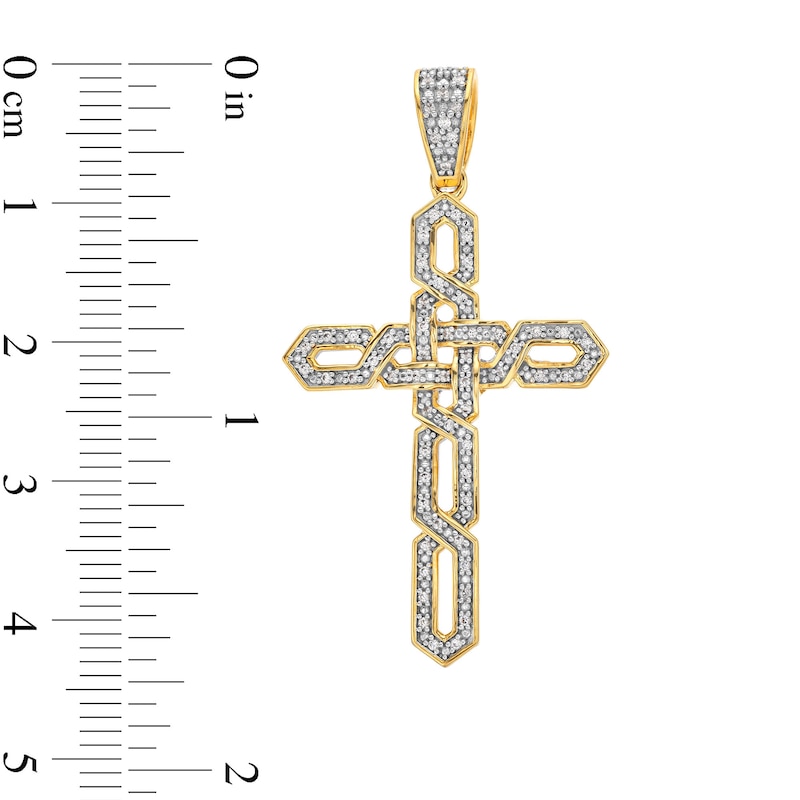 Main Image 2 of 1/5 CT. T.W. Diamond Open Braid Cross Necklace Charm in 14K Gold