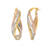 Thumbnail Image 1 of Twisting Triple Layered Oval Hoop Earrings in 14K Tri-Tone Gold