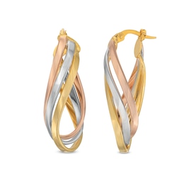 Twisting Triple Layered Oval Hoop Earrings in 14K Tri-Tone Gold