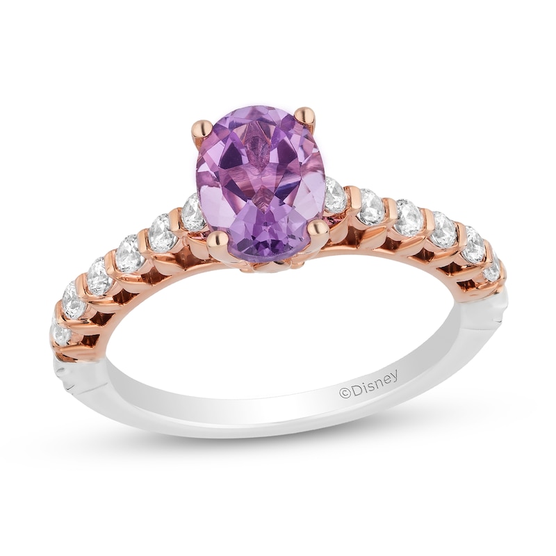 Main Image 1 of Enchanted Disney Rapunzel Oval Light Purple Amethyst and 3/8 CT. T.W. Diamond Engagement Ring in 14K Two-Tone Gold