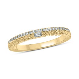 1/6 CT. T.W. Baguette-Cut and Round Diamond Rope Edge Double Row Stackable Band in 10K Gold
