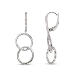 1/5 CT. T.W. Diamond and Polished Interlocking Double Circle Drop Earrings in Sterling Silver