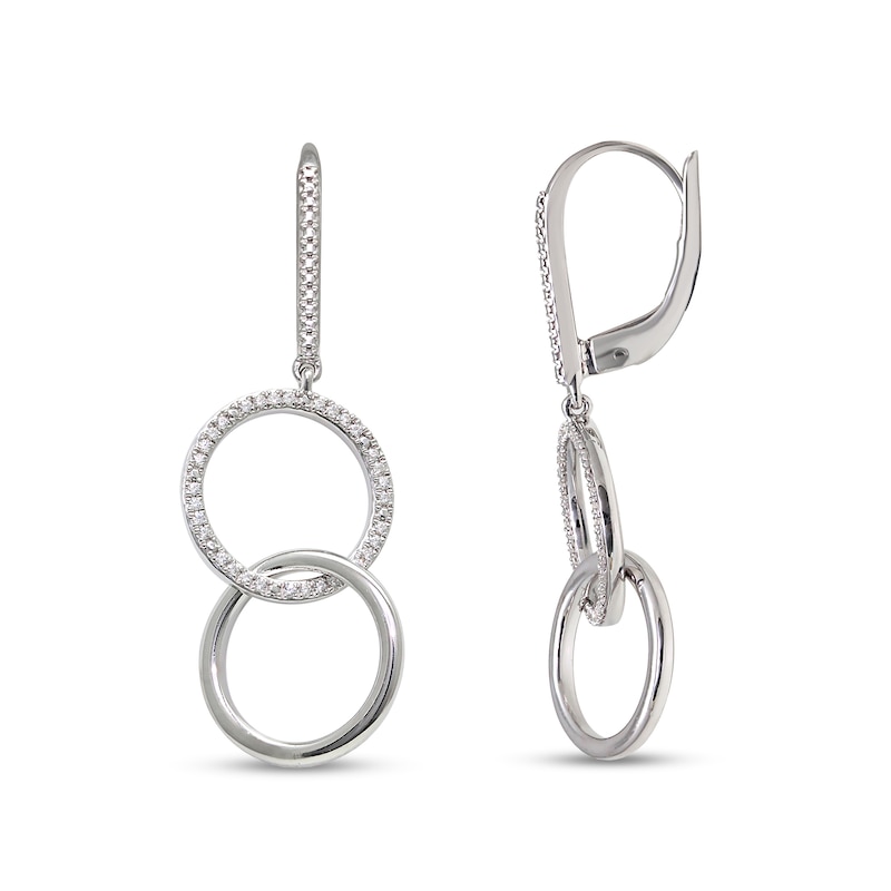 Main Image 1 of 1/5 CT. T.W. Diamond and Polished Interlocking Double Circle Drop Earrings in Sterling Silver