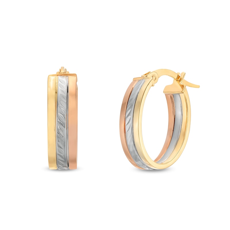Main Image 1 of Triple Layered Hoop Earrings in 14K Tri-Tone Gold