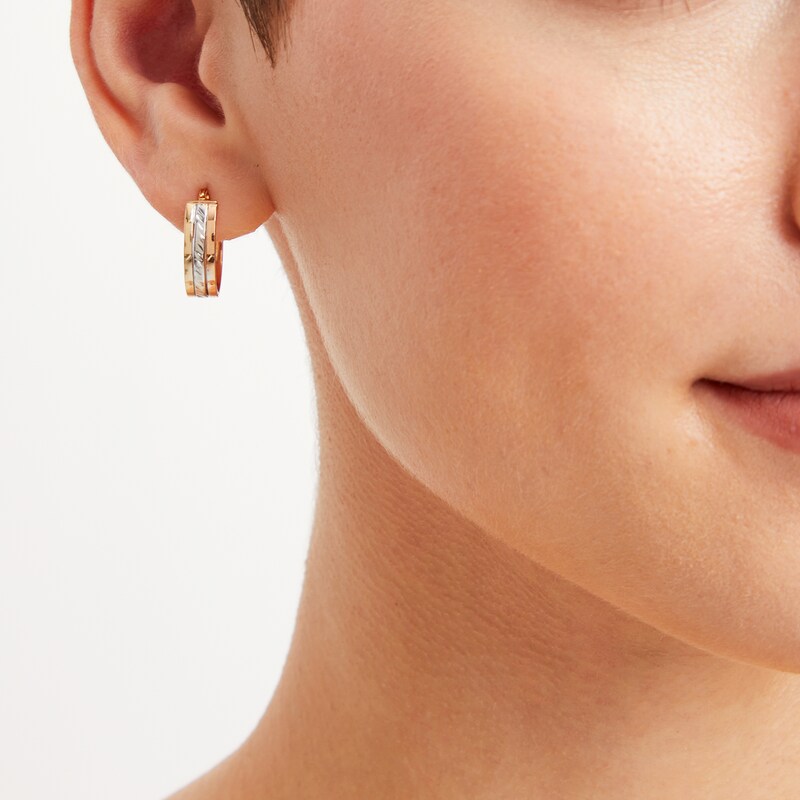 Main Image 2 of Triple Layered Hoop Earrings in 14K Tri-Tone Gold