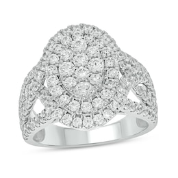 2 CT. T.W. Oval-Shaped Multi-Diamond Double Frame Twist Shank Engagement Ring in 10K White Gold