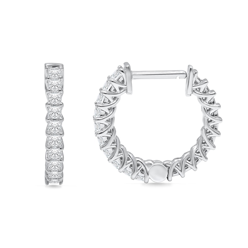 Main Image 1 of 1/2 CT. T.W. Diamond Hoop Earrings in 14K White Gold