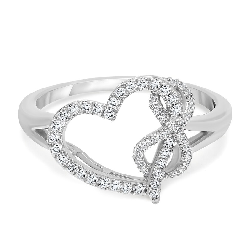Main Image 1 of 1/4 CT. T.W. Diamond Entwined Infinity and Heart Ring in Sterling Silver