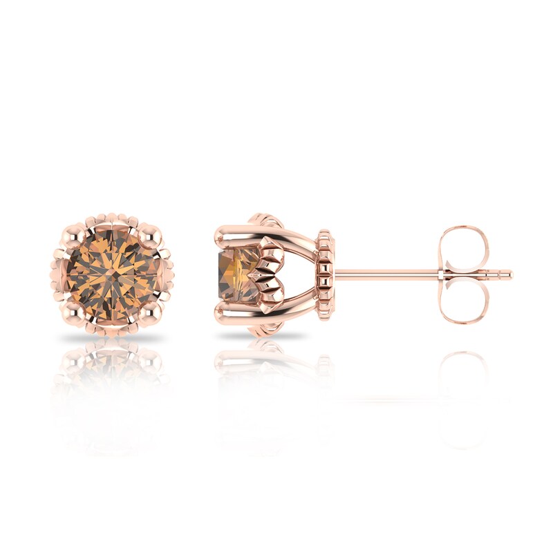 Main Image 1 of 1/3 CT. T.W. Champagne Diamond Solitaire Stud Earrings in 10K Rose Gold