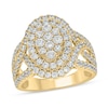 Thumbnail Image 1 of 2 CT. T.W. Oval-Shaped Multi-Diamond Double Frame Twist Shank Engagement Ring in 10K Gold