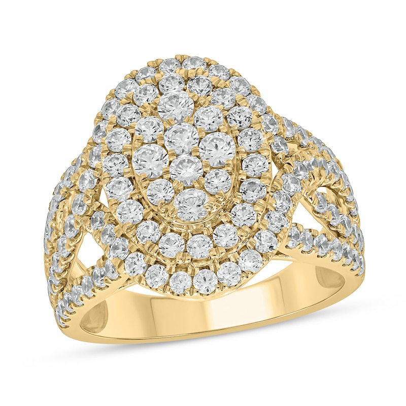Main Image 1 of 2 CT. T.W. Oval-Shaped Multi-Diamond Double Frame Twist Shank Engagement Ring in 10K Gold