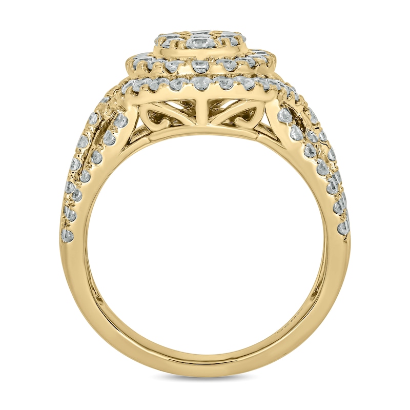 Main Image 3 of 2 CT. T.W. Oval-Shaped Multi-Diamond Double Frame Twist Shank Engagement Ring in 10K Gold