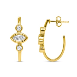 1 CT. T.W. Marquise and Round Diamond Three Stone J-Hoop Earrings in 14K Gold