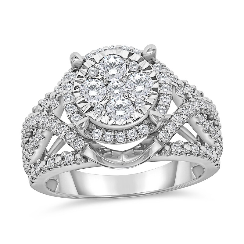 Main Image 1 of 1 CT. T.W. Multi-Diamond Framed Twist Shank Engagement Ring in 10K White Gold