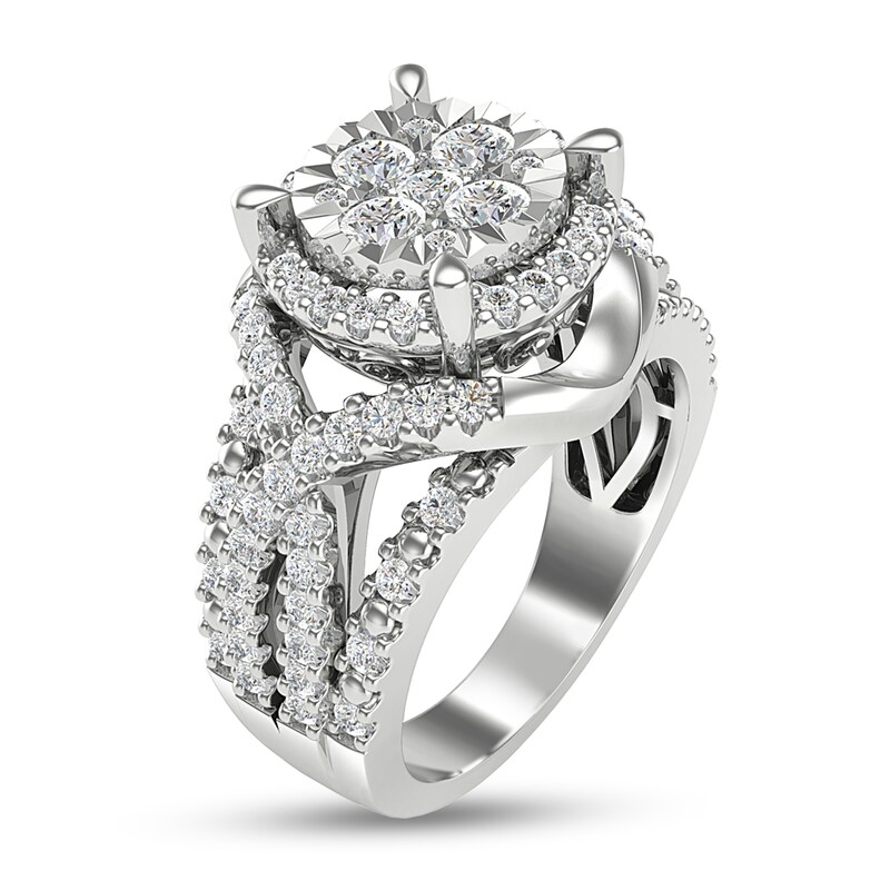 Main Image 2 of 1 CT. T.W. Multi-Diamond Framed Twist Shank Engagement Ring in 10K White Gold