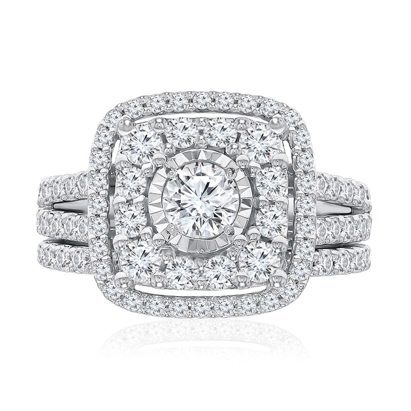 Main Image 1 of 2 CT. T.W. Multi-Diamond Double Cushion-Framed Engagement Ring in 10K White Gold