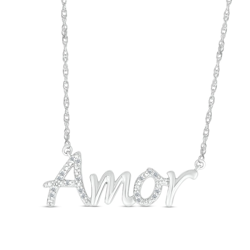 Main Image 1 of 1/20 CT. T.W. Diamond "Amor" Necklace in Sterling Silver