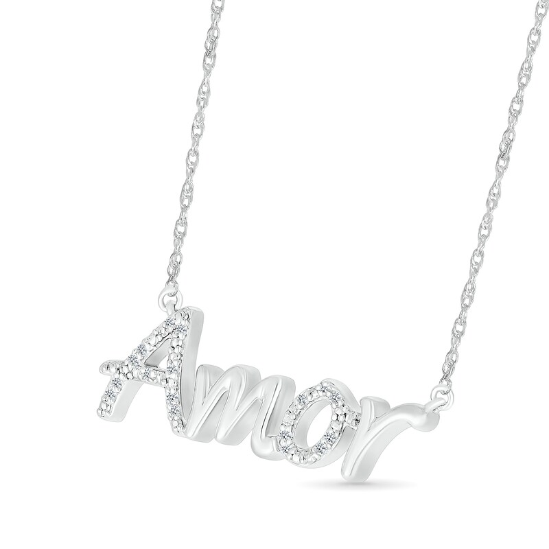 Main Image 2 of 1/20 CT. T.W. Diamond "Amor" Necklace in Sterling Silver