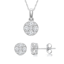 1-3/8 CT. T.W. Multi-Diamond Pendant and Stud Earrings Set in 14K White Gold