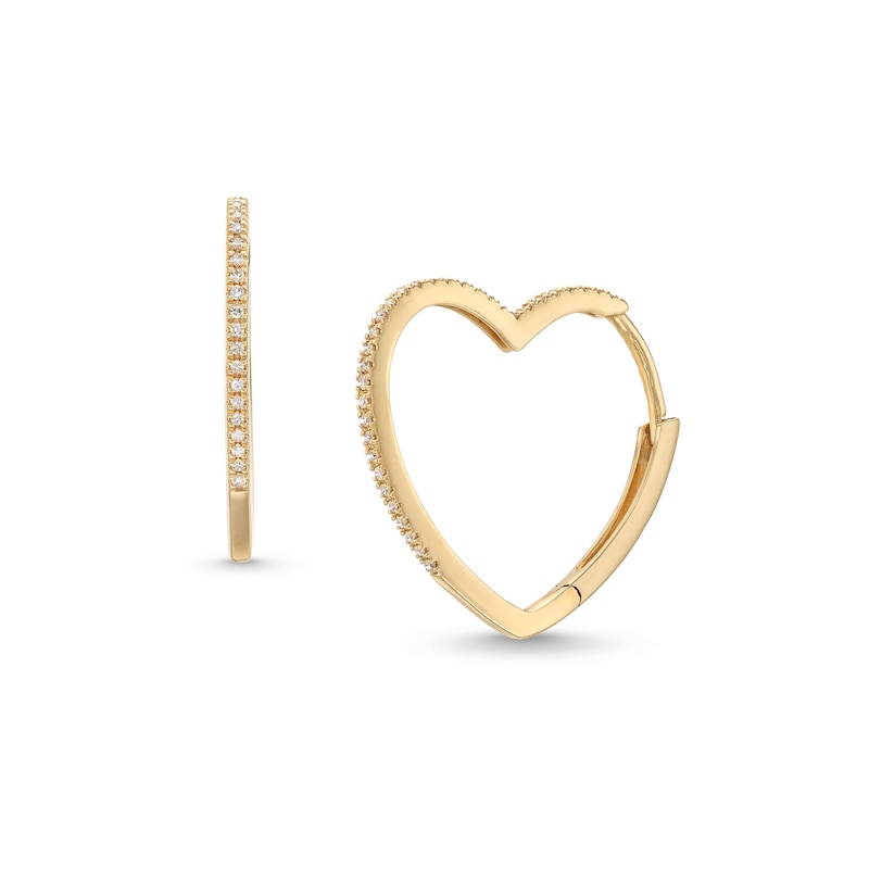 Main Image 1 of 1/10 CT. T.W. Diamond Heart-Shaped Hoop Earrings in 10K Gold