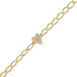 1/20 CT. T.W. Heart-Shaped Multi-Diamond Curb Chain Bracelet in 10K Gold - 7"