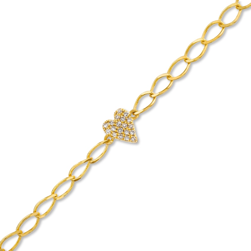 Main Image 1 of 1/20 CT. T.W. Heart-Shaped Multi-Diamond Curb Chain Bracelet in 10K Gold - 7"