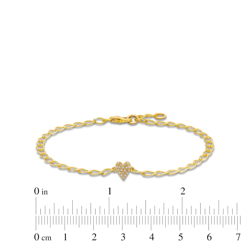 Main Image 4 of 1/20 CT. T.W. Heart-Shaped Multi-Diamond Curb Chain Bracelet in 10K Gold - 7"