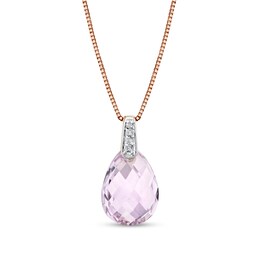 Faceted Pear-Shaped Pink Quartz and Diamond Accent Pendant in 14K Rose Gold