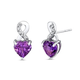 6.0mm Heart-Shaped Amethyst and 1/15 CT. T.W. Diamond Twist Drop Earrings in 10K White Gold