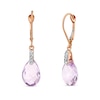 Thumbnail Image 1 of Faceted Pear-Shaped Pink Quartz and 1/20 CT. T.W. Diamond Drop Earrings in 14K Rose Gold