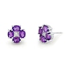 Thumbnail Image 1 of Oval Amethyst and 1/20 CT. T.W. Diamond Flower Stud Earrings in 14K White Gold