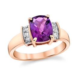 Elongated Cushion-Shaped Amethyst and 1/8 CT. T.W. Diamond Collar Ring in 14K Rose Gold