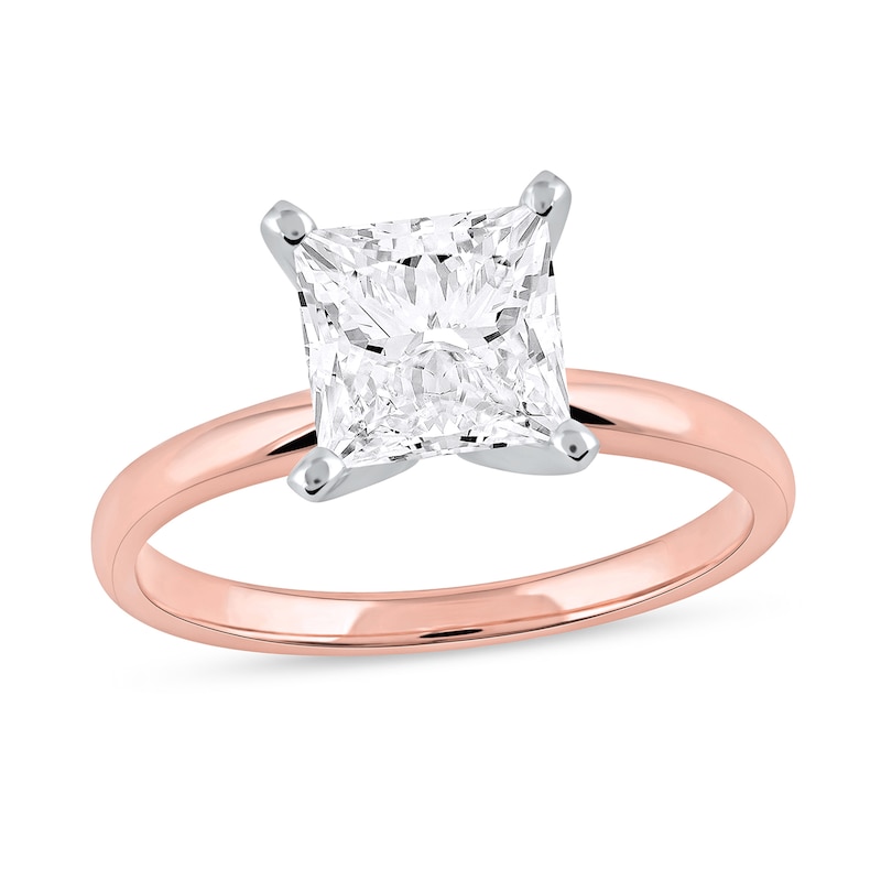 Main Image 1 of 1-1/2 CT. Certified Princess-Cut Lab-Grown Diamond Solitaire Engagement Ring in 14K Rose Gold (F/VS2)