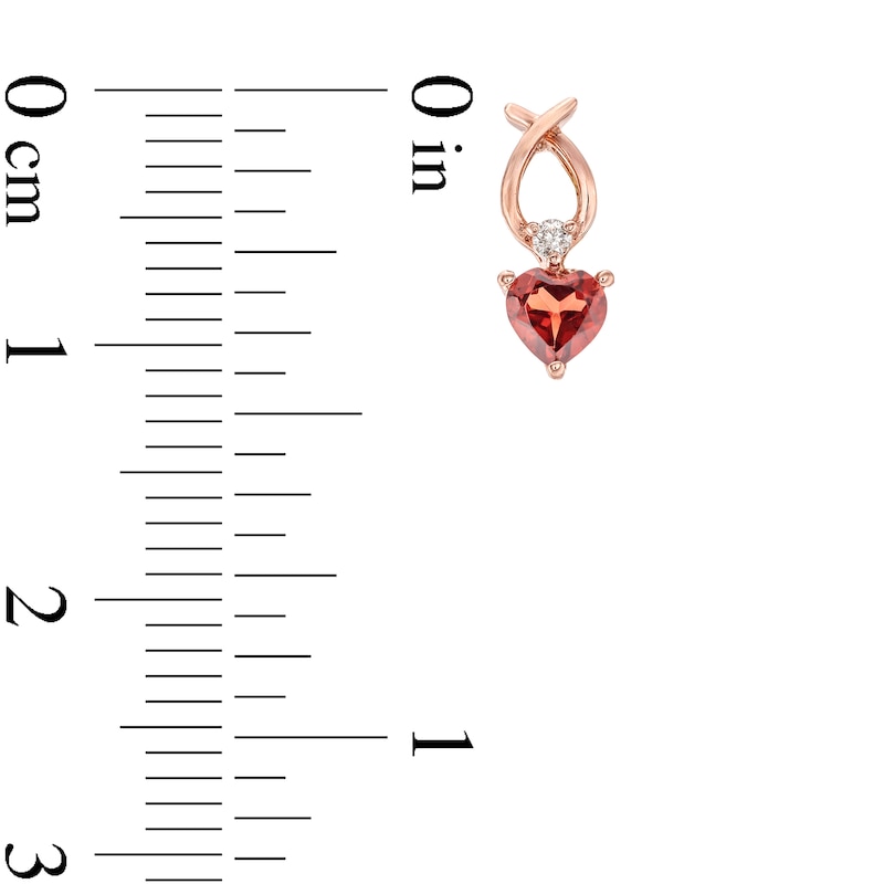 Main Image 3 of 4.0mm Heart-Shaped Garnet and Diamond Accent Ichthus Drop Earrings in 10K Rose Gold