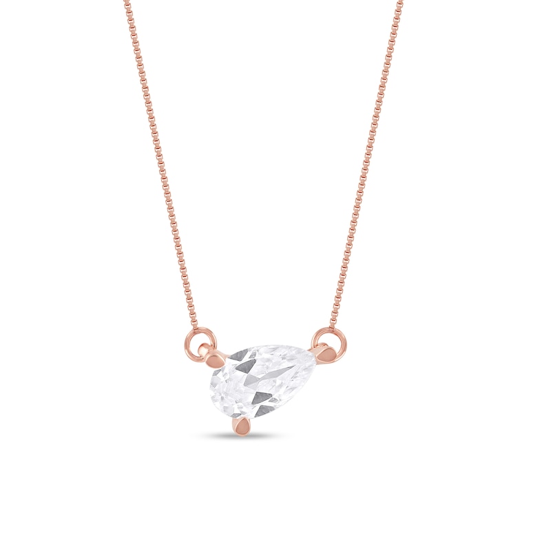 Main Image 1 of 1/3 CT. Pear-Shaped Certified Lab-Created Diamond Solitaire Tilted Necklace in 14K Rose Gold (F/SI2)