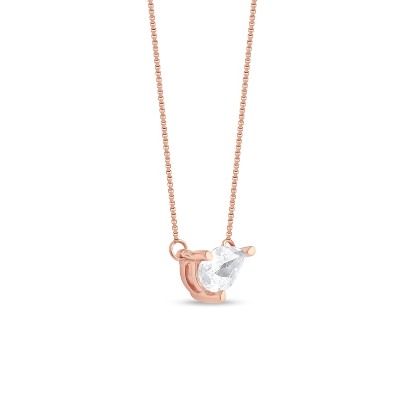 Main Image 2 of 1/3 CT. Pear-Shaped Certified Lab-Created Diamond Solitaire Tilted Necklace in 14K Rose Gold (F/SI2)
