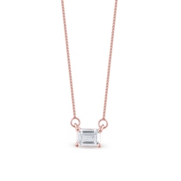 1/3 CT. Emerald-Cut Certified Lab-Grown Diamond Solitaire Sideways Necklace in 14K Rose Gold (F/SI2)