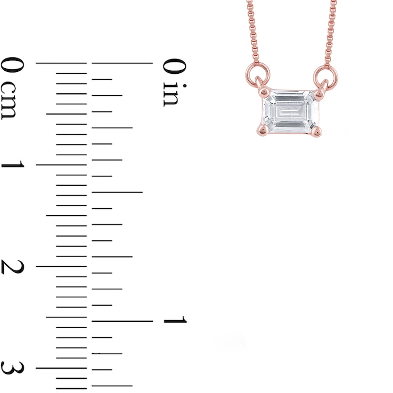 Main Image 4 of 1/3 CT. Emerald-Cut Certified Lab-Grown Diamond Solitaire Sideways Necklace in 14K Rose Gold (F/SI2)