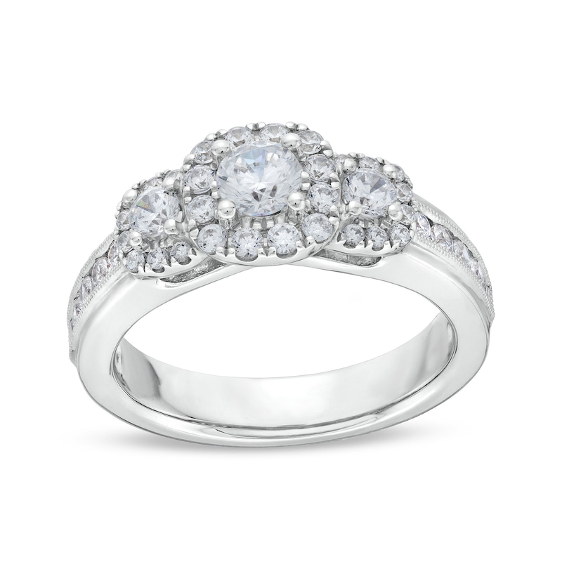 1 CT. T.W. Diamond Past Present Future® Cushion Framed Engagement Ring in 14K White Gold