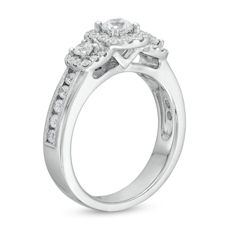 1 CT. T.W. Diamond Past Present Future® Cushion Framed Engagement Ring in 14K White Gold