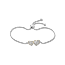 1/4 CT. T.W. Lab-Created Multi-Diamond Double Heart Bolo Bracelet in Sterling Silver and 18K Gold Plate (I/SI2) - 8.75&quot;