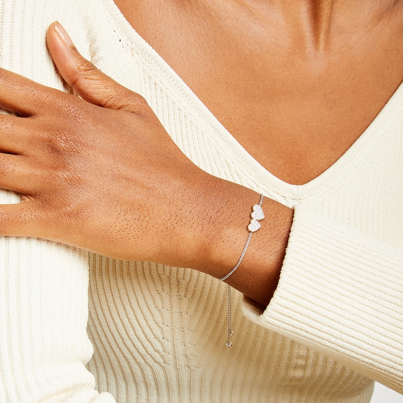Main Image 2 of 1/4 CT. T.W. Lab-Grown Multi-Diamond Double Heart Bolo Bracelet in Sterling Silver and 18K Gold Plate (I/SI2) - 8.75"