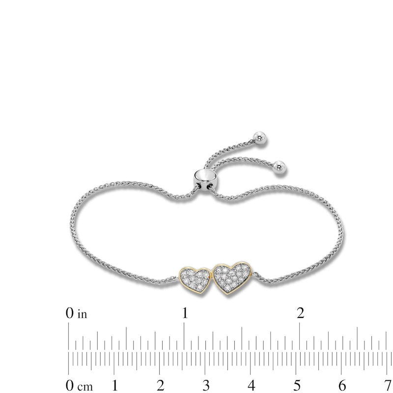 1/4 CT. T.W. Lab-Created Multi-Diamond Double Heart Bolo Bracelet in Sterling Silver and 18K Gold Plate (I/SI2) - 8.75"