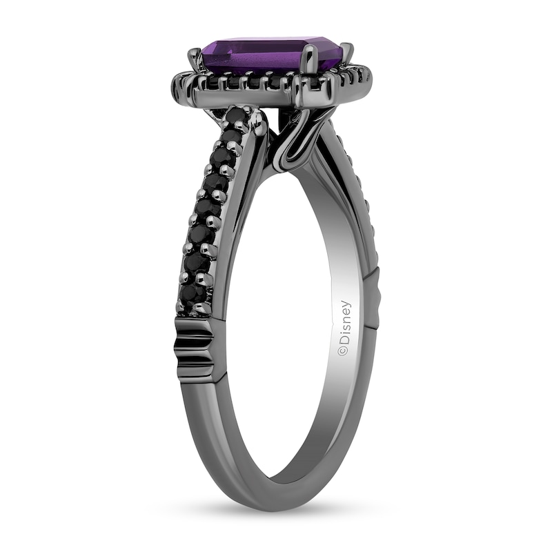 Enchanted Disney Villains Ursula Amethyst and 3/8 CT. T.W. Black Diamond Frame Engagement Ring in 14K White Gold