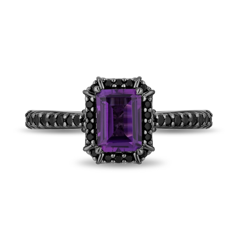 Enchanted Disney Villains Ursula Amethyst and 3/8 CT. T.W. Black Diamond Frame Engagement Ring in 14K White Gold