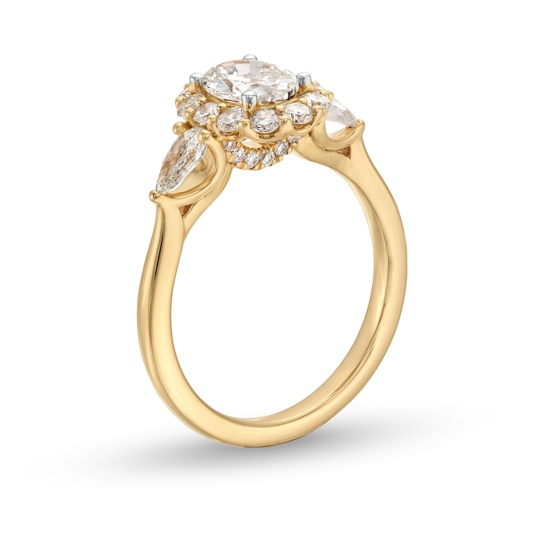 Main Image 3 of 1-3/4 CT. T.W. Oval Diamond Frame Leaf-Sides Engagement Ring in 14K Gold