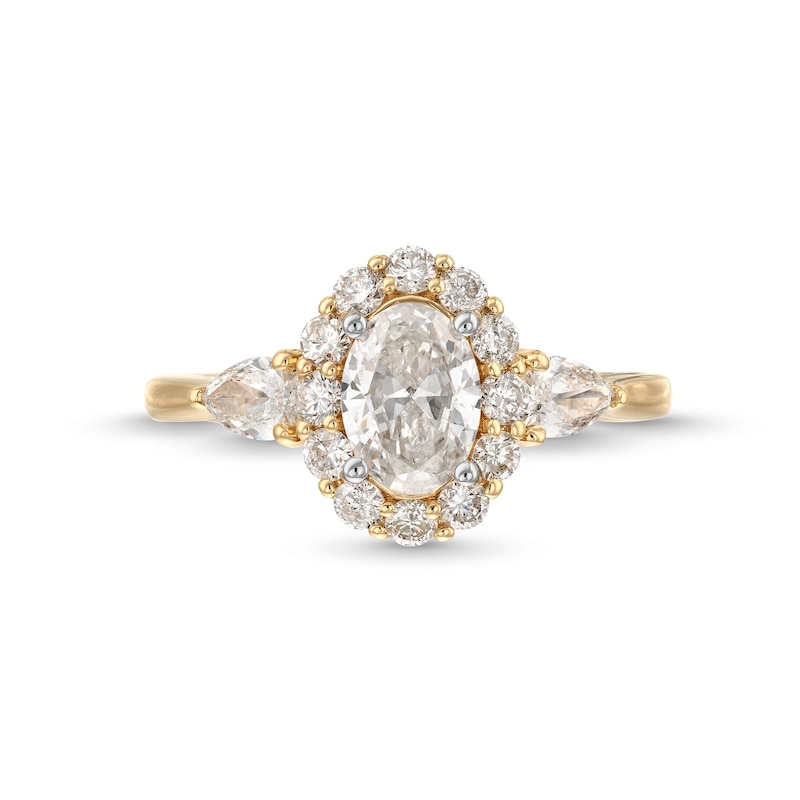Main Image 4 of 1-3/4 CT. T.W. Oval Diamond Frame Leaf-Sides Engagement Ring in 14K Gold