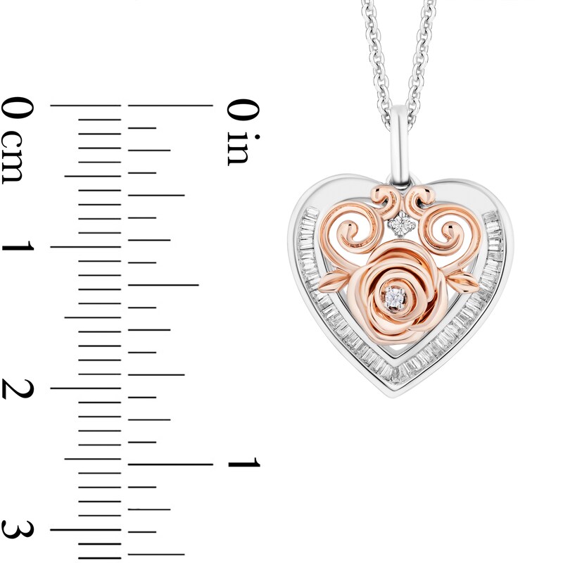 Main Image 3 of Enchanted Disney Belle 1/5 CT. T.W. Diamond Rose Heart Frame Pendant in Sterling Silver and 10K Rose Gold - 19"